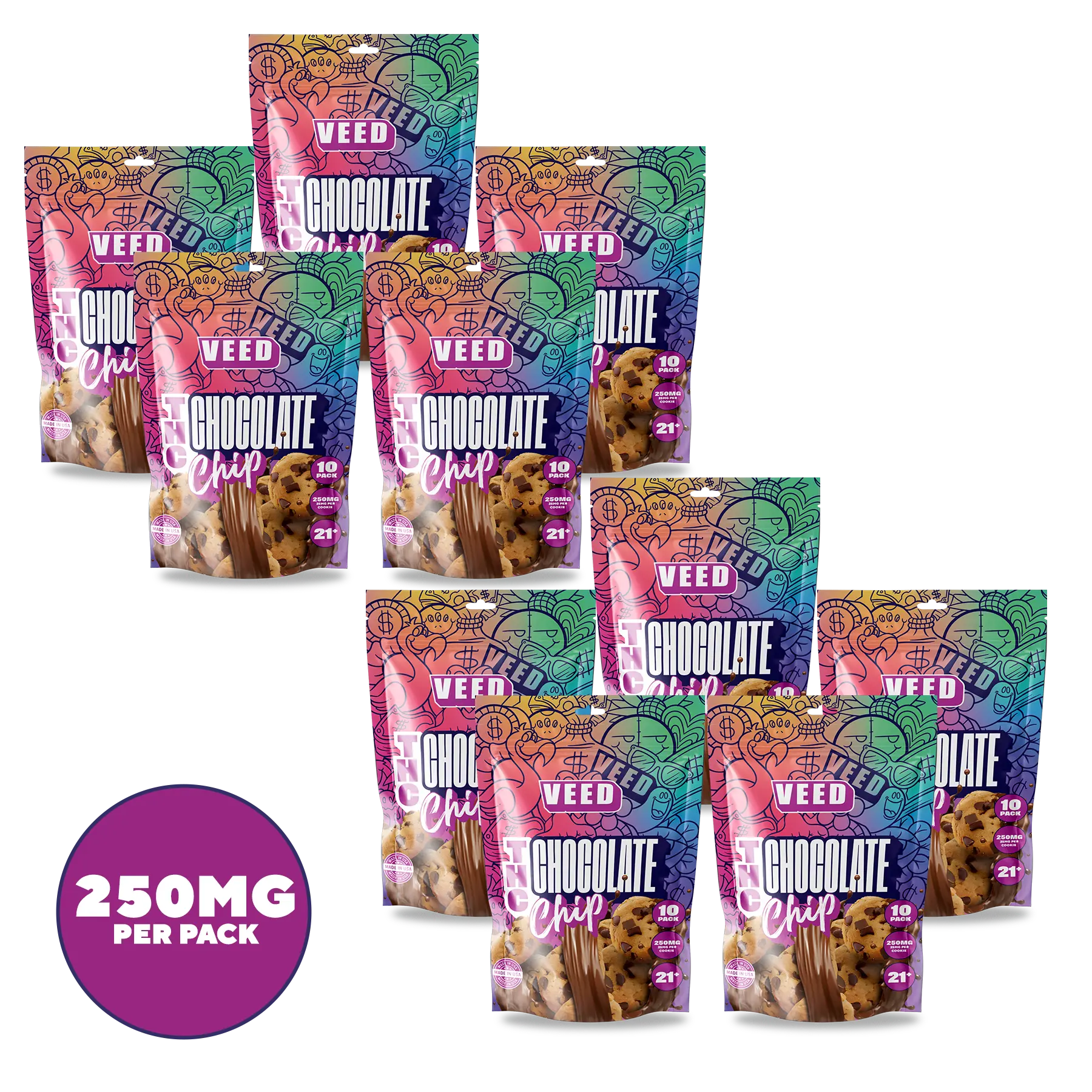 25mg THC Chocolate Chip Cookies - 10 Cookies/Pack