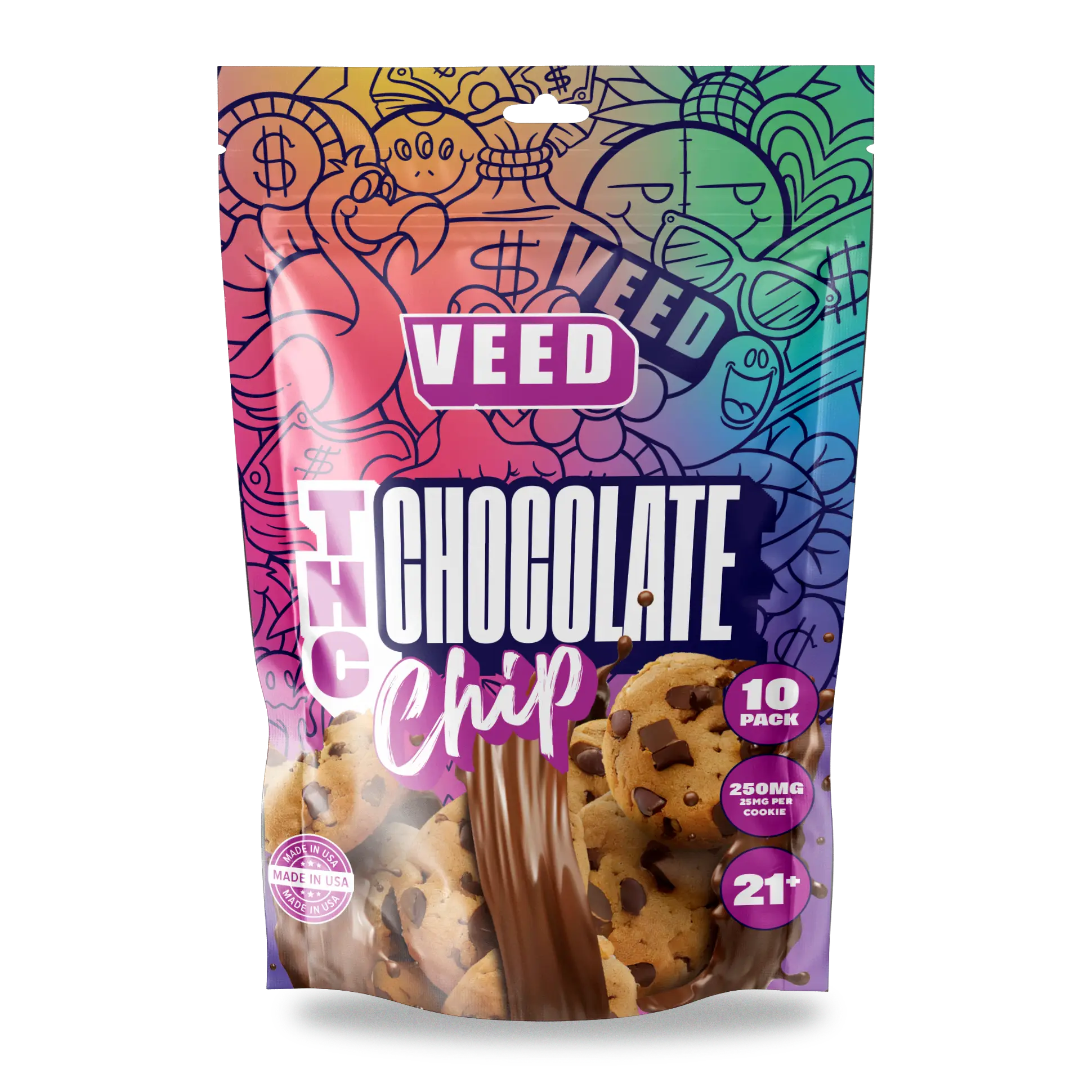 25mg THC Chocolate Chip Cookies - 10 Cookies/Pack