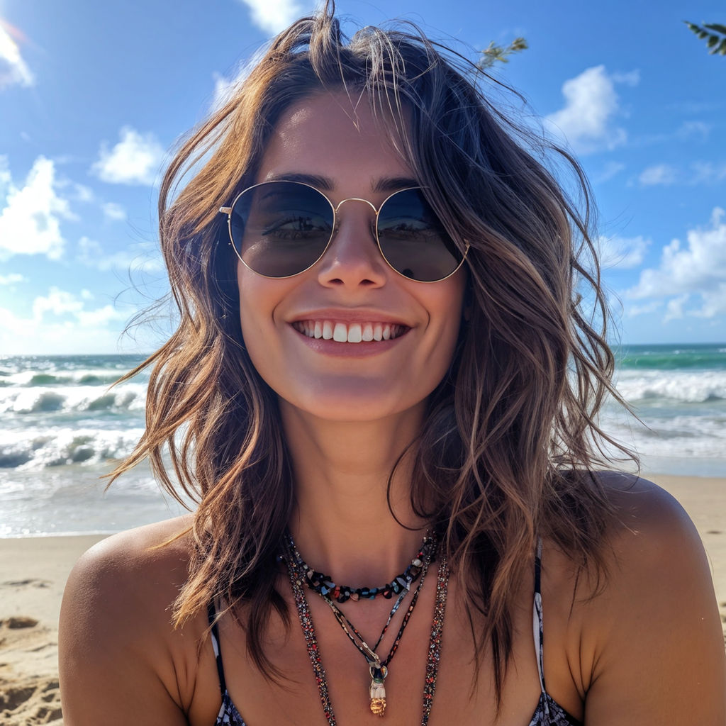 Smiling woman on the beach under sunlight, featured on THC edibles blog post