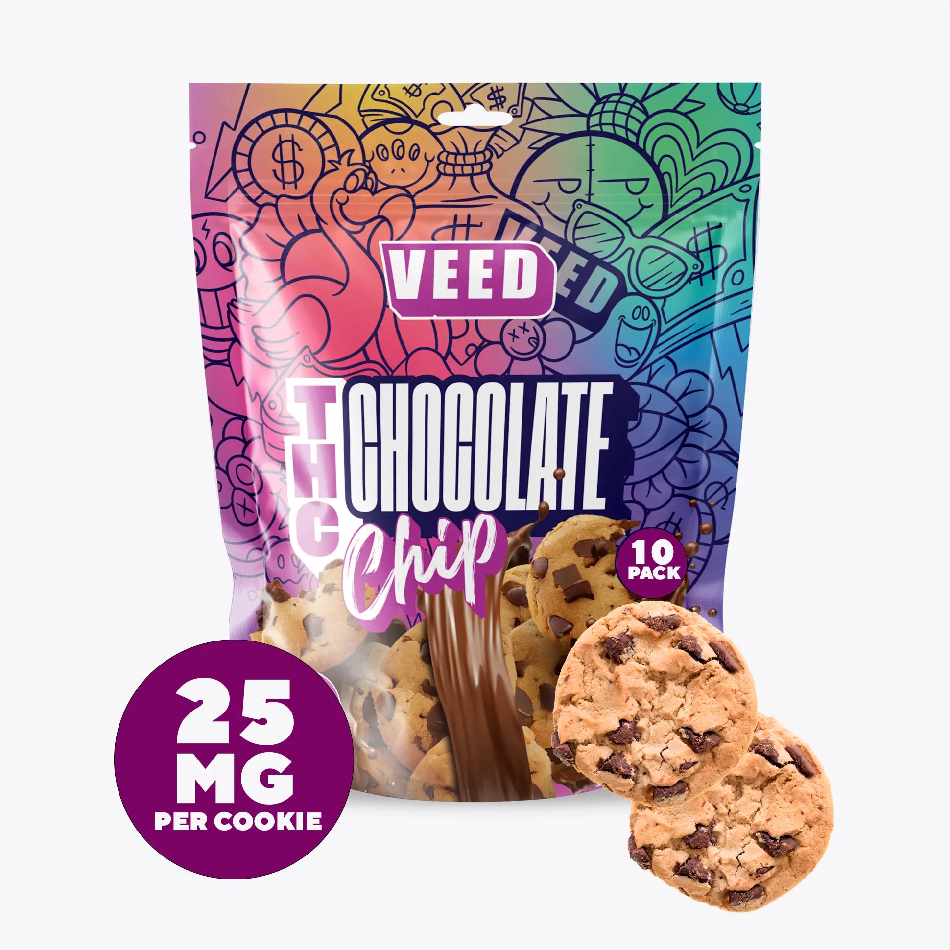 25mg THC Chocolate Chip Cookies - 10 Cookies/Pack