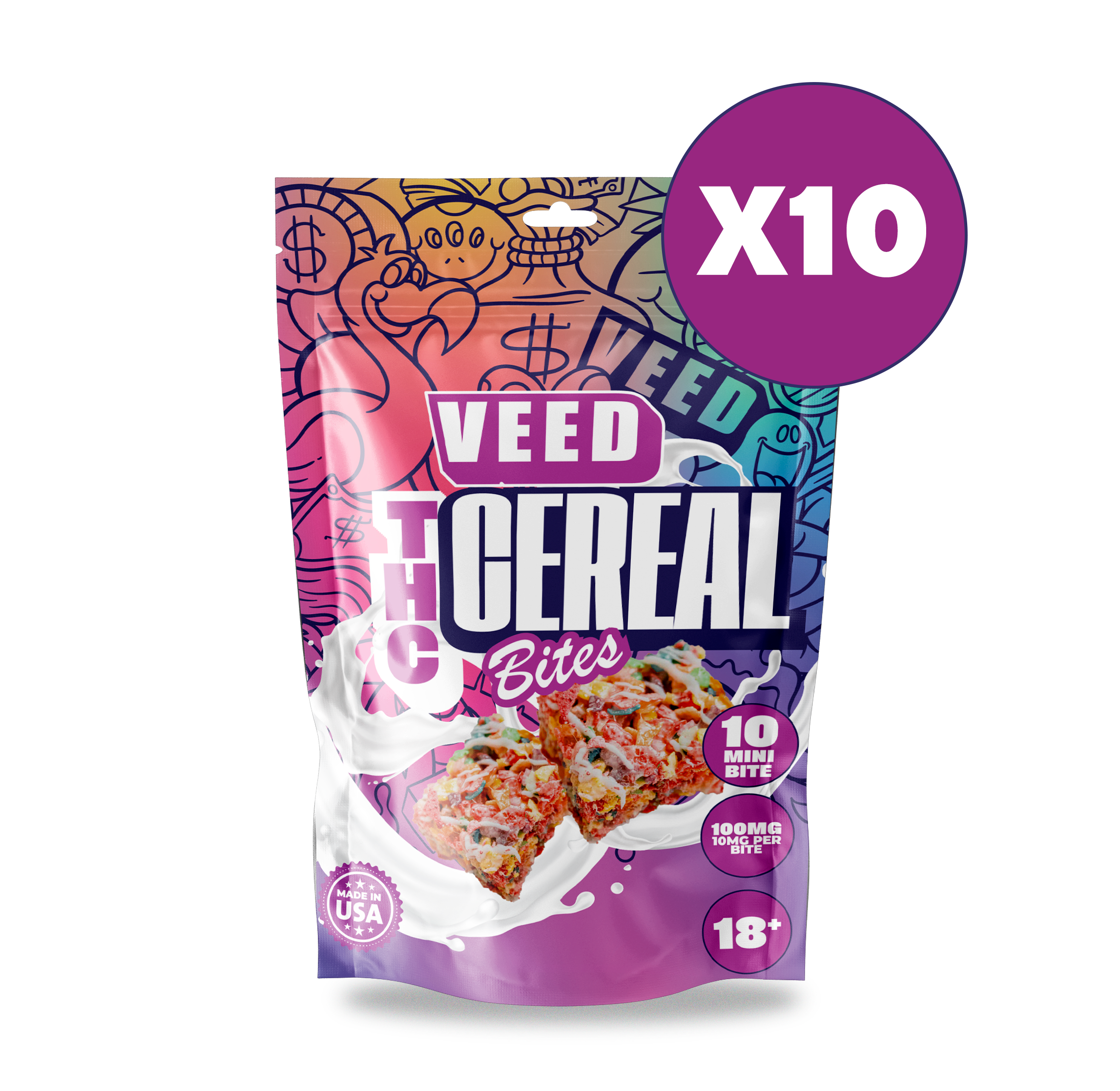 10mg THC Cereal Bites Cookies - 10 Bars/Pack